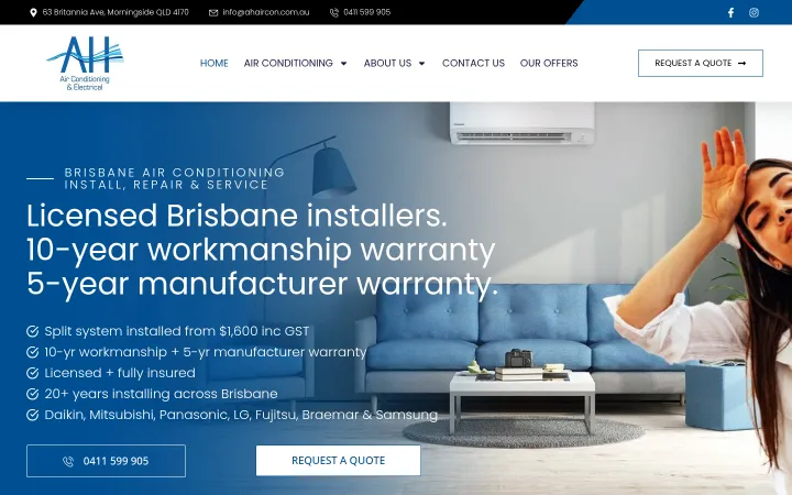 AH Air Con homepage &mdash; built and managed by Elite Dev
