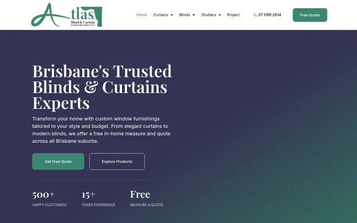 Atlas Blinds homepage &mdash; built and managed by Elite Dev