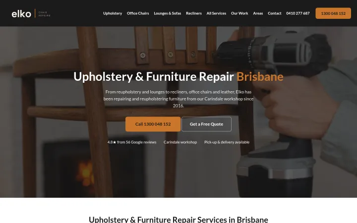 Elko Chair Repairs homepage &mdash; built and managed by Elite Dev